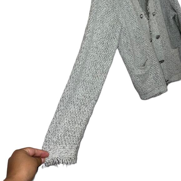INC International Concepts Silver Metallic Knitted Tweed Sweater Jacket Large - Picture 4 of 9